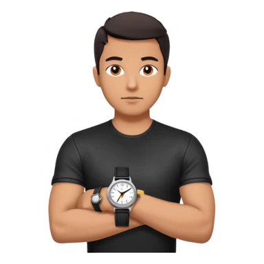 man wearing a black strap watch portrait, head and shoulders only, black leather strap wristwatch visible, casual outfit, confident expression, modern style, 3D cartoon, mobile game icon style, clean background, no text, no watermark
 sticker