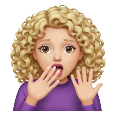 Emoji di ragazza bionda riccia che urla e mette una mano ben aperta in faccia davanti la bocca e gli occhi sticker