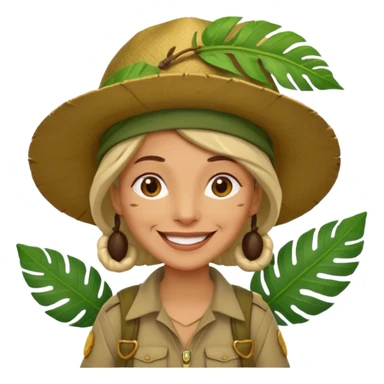 a old female explorer with jungle wearing a large leaf headgear bye  sticker