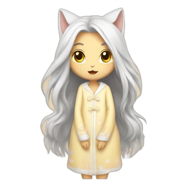 Cat-girl with long white hair yellow eyes in Choral pajamas consider sticker