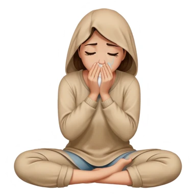woman sitting on floor in profile view crying with face covered by arms sticker