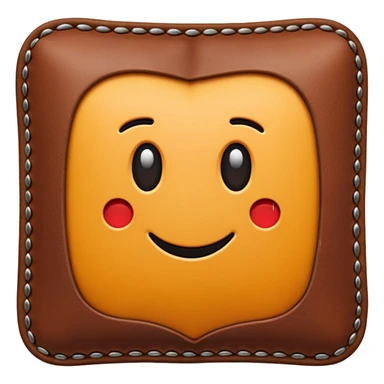Apple-style 3D emoji of a flat rectangular piece of leather fabric, with stitched edges, soft texture but slightly shiny, representing industrial leather as material. sticker