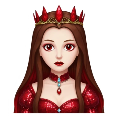 Countess Bathory with long brown hair, red sequin outfit sticker