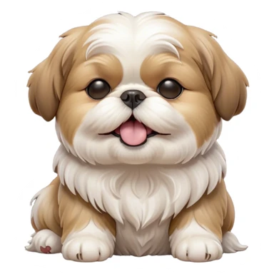 Cinematic Cute Yawning Shih Tzu Portrait Emoji, Head gently tilted with an irresistibly cute yawn and sleepy, half-closed eyes, showcasing a luxurious, fluffy fur in gentle pastel tones, simplified yet endearingly detailed, glowing with a soft, drowsy radiance, high shine, exuding tender, sleepy charm, styled with a delicate, soft glowing outline, capturing the essence of a Shih Tzu caught in a moment of adorable, sleepy bliss! sticker