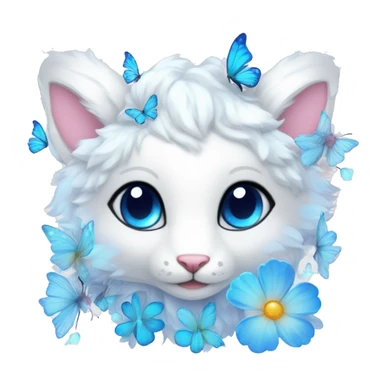 Edgy Cute Cool Kawaii gorgeous sparkly ethereal white fantasy animal creature with blue eyes sona with flowers and butterflies beautiful aesthetic sticker