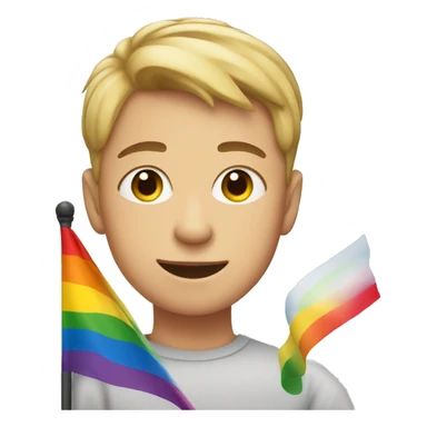 Short hair boy in front a LGBT flag sticker