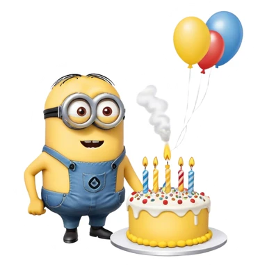 Minion blowing out birthday cake sticker
