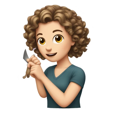 White girl cutting her curly hair with her hands sticker