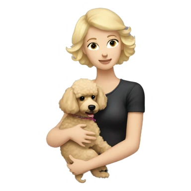  Short-Blonde-haired woman hugs her Poodle-Black-dog sticker