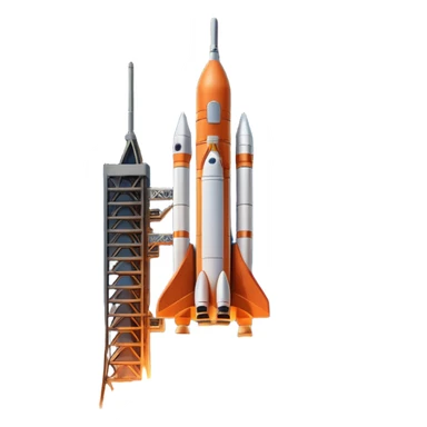 Cinematic shot of a heavy rocket lifting off from a launchpad, massive pillars of fire and smoke, dramatic lighting sticker