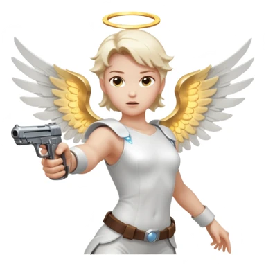 Angel dual-wielding pistols, shooting, dynamic action pose, glowing wings, no background














 sticker