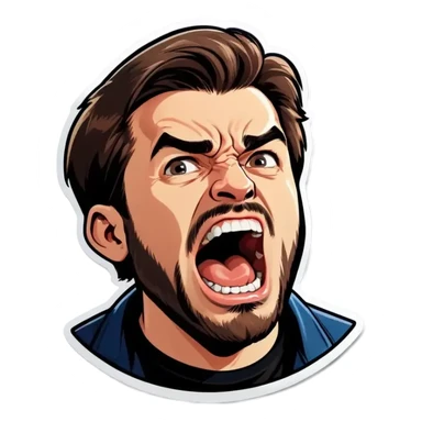 Do a picture of a man with short brown hair and ahort beard yelling sticker