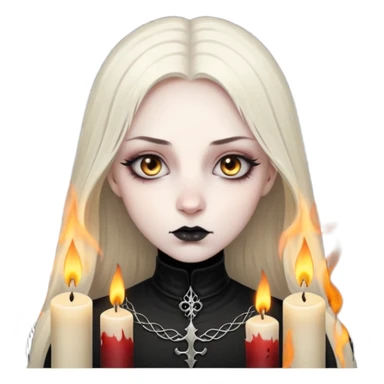 Pale woman with kohl-lined eyes staring through candle smoke, predatory calm, gothic fantasy mood sticker