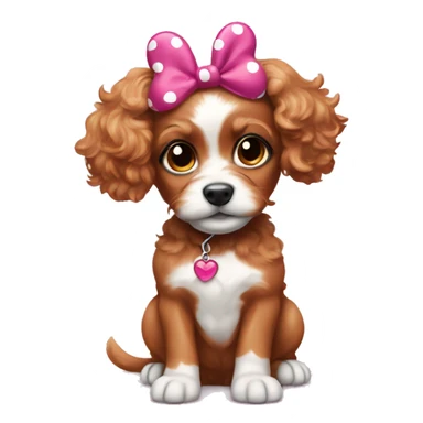 Ruby cavapoo puppy wearing Minnie mouse ears sticker