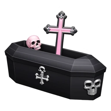 Black coffin with a cross and skull silver and light pink sticker