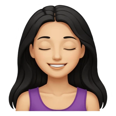 a happy woman smile, close eyes with long black hair sticker