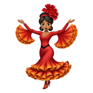 Cinematic Realistic Flamenco Dance Emoji, depicted as a passionate expressive flamenco performance with dramatic costumes and dynamic fiery movements, rendered with vibrant textures and bold energetic lighting that captures its intense rhythm. sticker