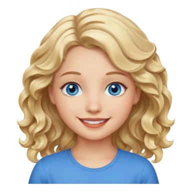 Please generate an image of a girl. She has blue eyes, blond, wavy hair, and is smiling. sticker