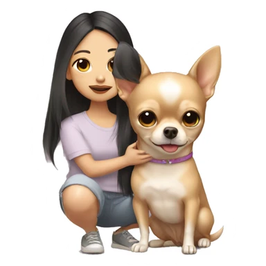 Asain girl hold Light tan very fat chihuahua  sticker