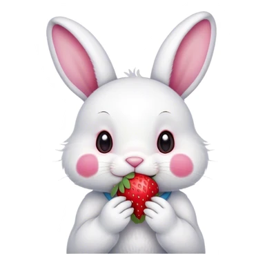 white bunny eating strawberry cute sticker