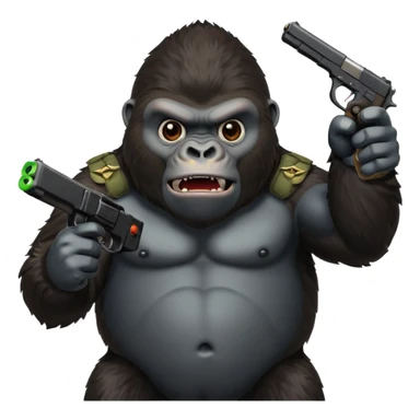 A gorilla holding a gun in the air with a Xbox controller  sticker