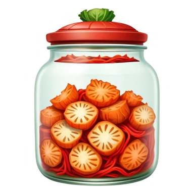 Kimchi Cinematic Realistic Kimchi Dish Emoji, depicted as spicy, fermented cabbage with vibrant red hues neatly served in a traditional jar, rendered with dynamic textures and bold, appetizing lighting. sticker