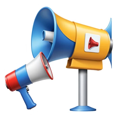 An icon featuring a megaphone, a billboard, and social media icons, symbolizing advertising and public relations. The design includes a press release and a rising graph, representing brand promotion and communication strategies. Transparent background highlights media influence and outreach. sticker