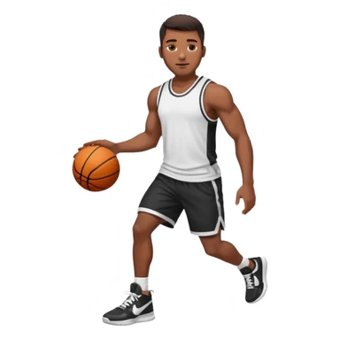 Handsome Black guy with brown skin tone, with muscular build, wearing black basketball shorts, a white tank top, and Nike sneakers sticker