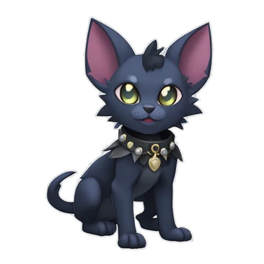 cool punk cute cartoon edgy distinguished elegant beautiful fantasy black ethereal nargacuga-bat-zorua-sphynx-Quiana-Fakemon collar harness with big fangs full body sticker