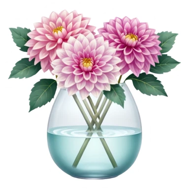 soft pastel realistic dahlia flowers in a clear vase with clear water sticker