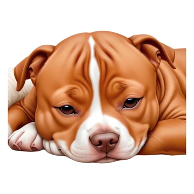 Meme-Worthy Cute Sleeping Red/Fawn Staffordshire Bull Terrier Portrait Emoji, Head resting peacefully with a contented smile, showcasing a delightfully compact build and a luxuriously soft red/fawn Fur with subtle white highlights, eyes shut in a serene nap, Simplified yet hilariously adorable features, highly detailed, glowing with a soft, drowsy light, high shine, relaxed and utterly lovable, stylized with an air of playful laziness, bright and heartwarming, soft glowing outline, capturing the essence of a comically sleepy guardian, so meme-worthy it feels like it could instantly become the next viral sensation of adorable slumber! sticker