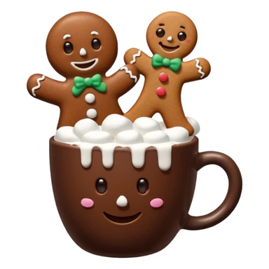 A hot chocolate with a gingerbread man and marshmallows sticker