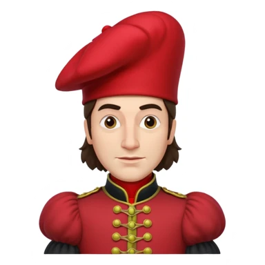 lord farquad avec un chapeau rouge plat sur le dessus, il a un vêtement rouge avec des manches bouffantes sticker