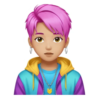 portrait of young idol in Kpop style, wearing flashy streetwear outfit, colorful dyed hair sticker