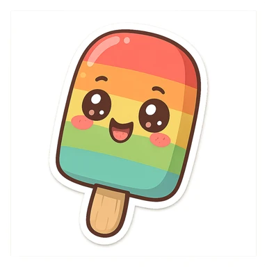 cute and exaggerated chibi sticker-style rainbow popsicle sticker