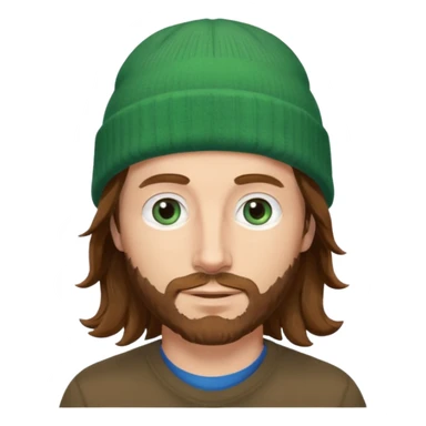 white man
aged 40
Blue eyes, 
mid length brown wavy hair
Green beanie hat sticker