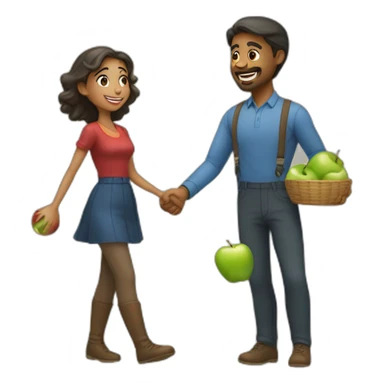 Man anda woman pick Up apples sticker