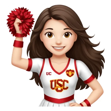 white happy long haired brunette girl in a white USC cheerleader outfit sticker
