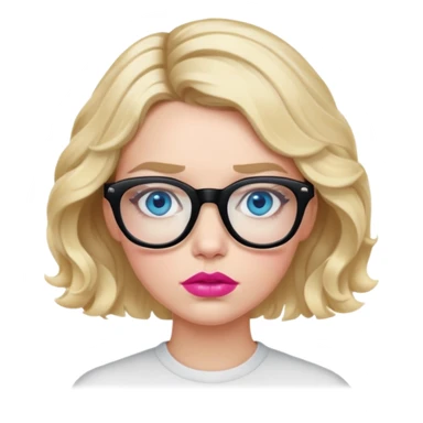 Blonde woman with short wavy hair, blue eyes and pink lips wearing black glasses looking like she is going to be sick sticker