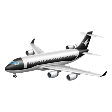 A commercial airplane that is black and white sticker