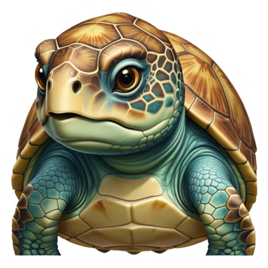 Cinematic Realistic Noble Sea Turtle Portrait Emoji, Poised and dignified, with a robust, time-worn shell intricately patterned in earthy tones and a weathered, wise face with deep, observant eyes, rendered with lifelike texture and natural, diffused light; high shine, intelligent and serene, styled with an air of oceanic majesty, focused and attentive, soft glowing outline, capturing the essence of a watchful and confident sea turtle that appears to glide out of the screen with timeless authority! sticker