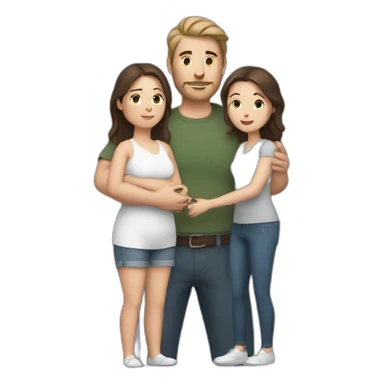 white brun man and brunette woman with a fat gray cat in their arms sticker