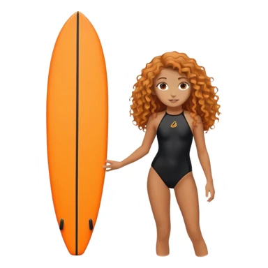 Surfer girl with black swimsuit and orange surfboard and long curly hair sticker