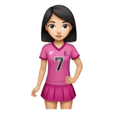 Hawaiian girl with black hair with dark pink highlights in hair with short skirt and jersey shirt number 67 sticker