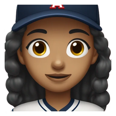 Black long hair girl wearing navy ballcap emblazoned with a red G initial and wearing baseball uniform sticker