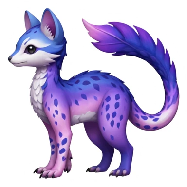  White with indigo-Violet-purple-pinkish-gradient markings beautiful handsome gorgeous aesthetic colorful vibrant Vernid-Trico-species-Fakemon-creature by LiLaiRa, 4 legs, 1 tail, random markings, (full body) sticker