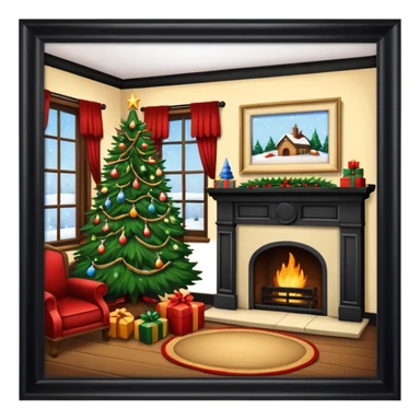 Interior early American Christmas scene sticker