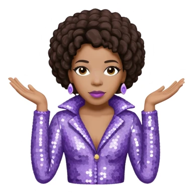 Macy Gray with dark brown hair, pale lavender sequin outfit sticker