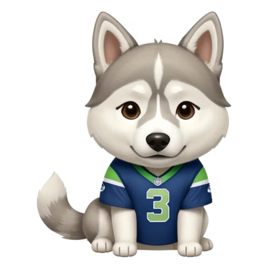 White tan husky with Seattle Seahawks gear sticker