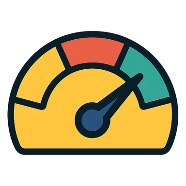 Simplify the tachometer icon, make the needle point more to the left, keep the color outline icon style, no background. sticker